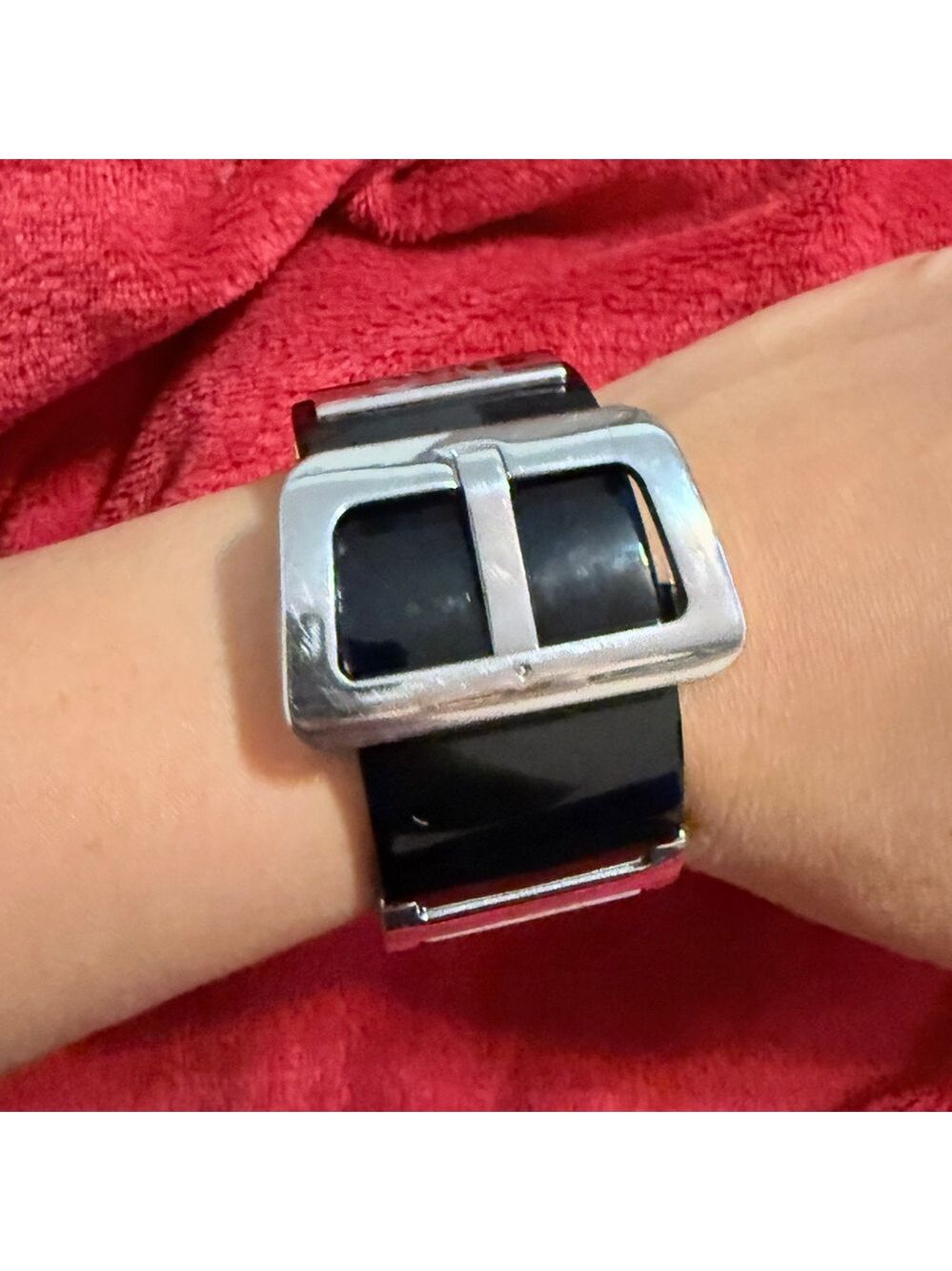 Vintage DOLCE & GABBANA Black Lucite Chrome Buckle Bracelet